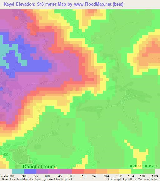 Kayel,Guinea Elevation Map