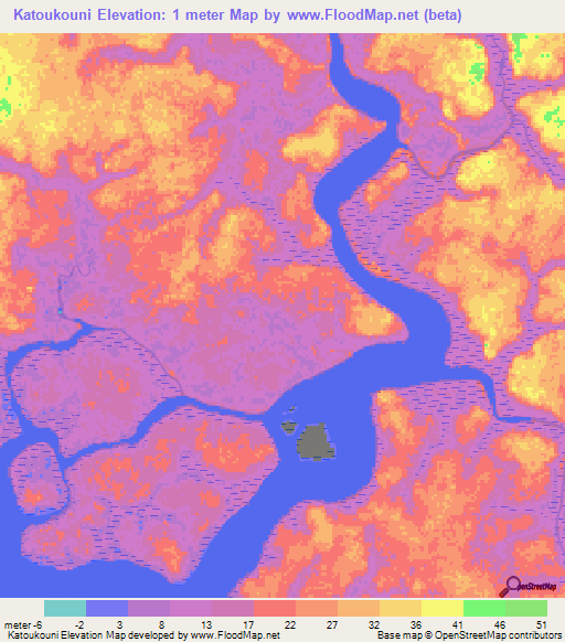 Katoukouni,Guinea Elevation Map