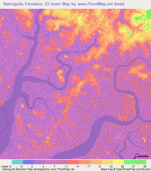 Katonguila,Guinea Elevation Map