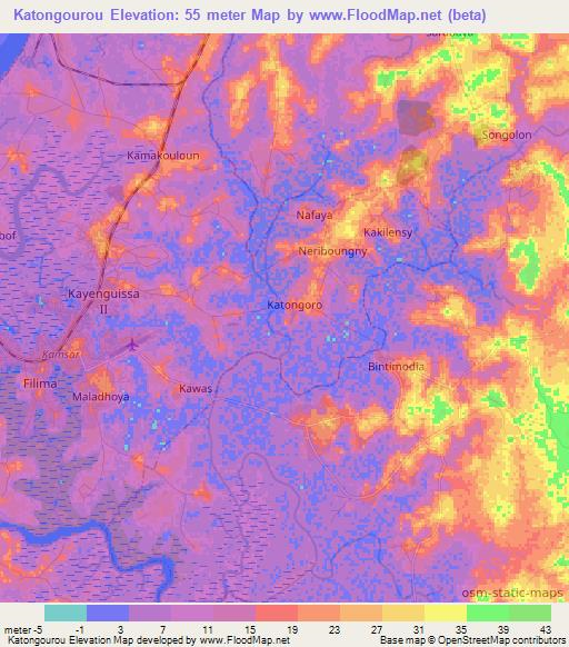 Katongourou,Guinea Elevation Map