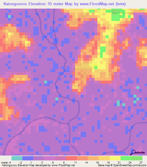 Katongourou,Guinea Elevation Map