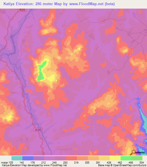 Katiya,Guinea Elevation Map