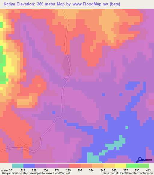 Katiya,Guinea Elevation Map