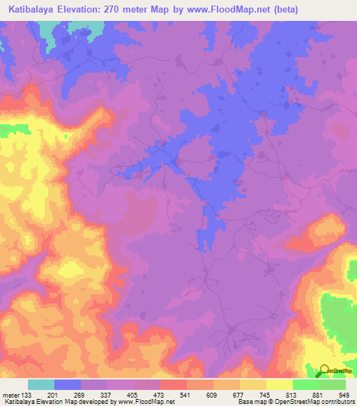 Katibalaya,Guinea Elevation Map