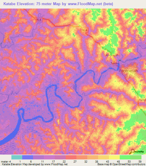 Katabe,Guinea Elevation Map