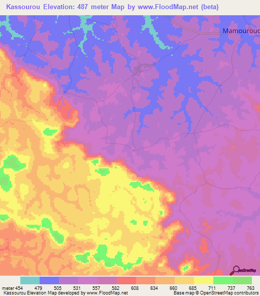 Kassourou,Guinea Elevation Map