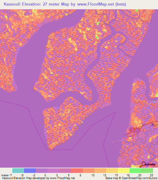 Kassouli,Guinea Elevation Map