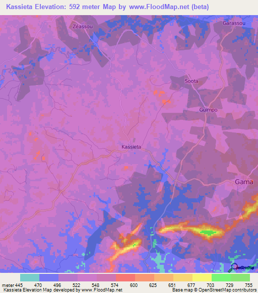 Kassieta,Guinea Elevation Map