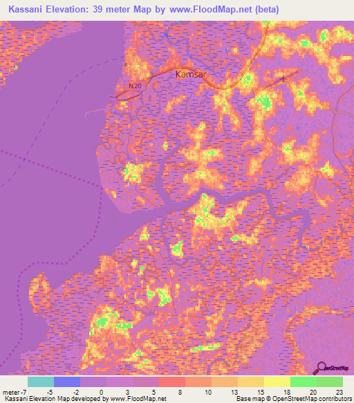 Kassani,Guinea Elevation Map