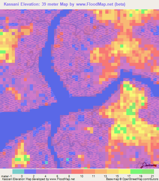 Kassani,Guinea Elevation Map