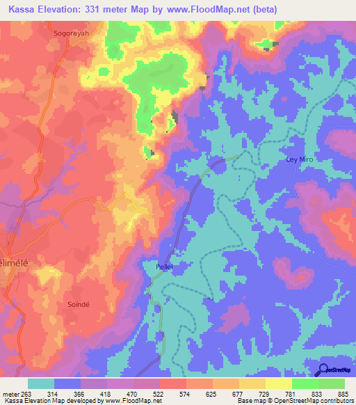 Kassa,Guinea Elevation Map