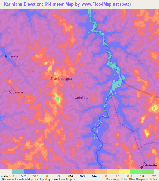 Kariniana,Guinea Elevation Map