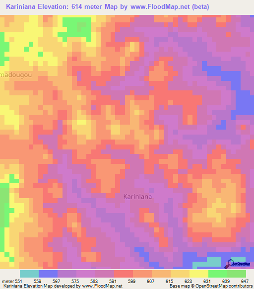 Kariniana,Guinea Elevation Map