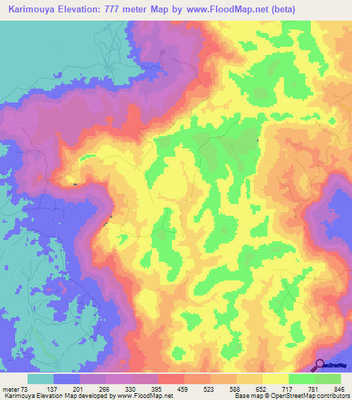 Karimouya,Guinea Elevation Map