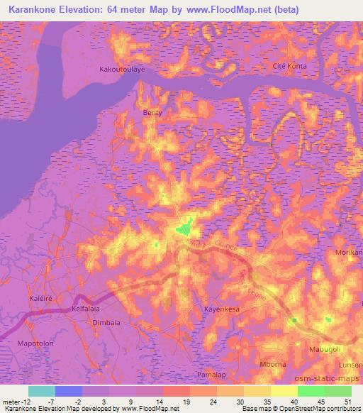 Karankone,Guinea Elevation Map