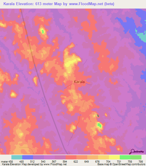 Karala,Guinea Elevation Map