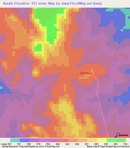 Karala,Guinea Elevation Map