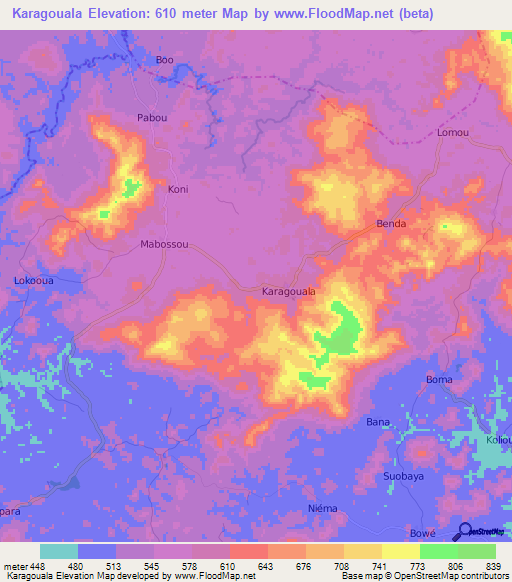 Karagouala,Guinea Elevation Map