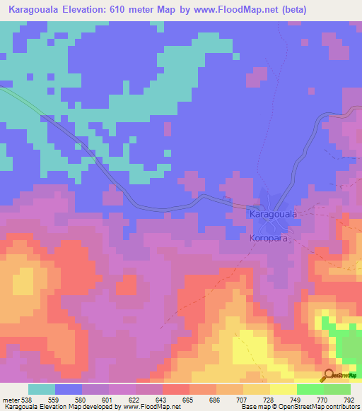 Karagouala,Guinea Elevation Map