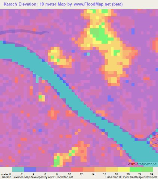 Karach,Guinea Elevation Map