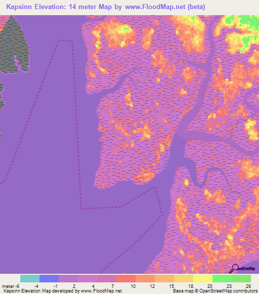 Kapsinn,Guinea Elevation Map