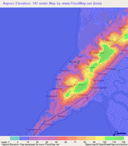 Kaporo,Guinea Elevation Map