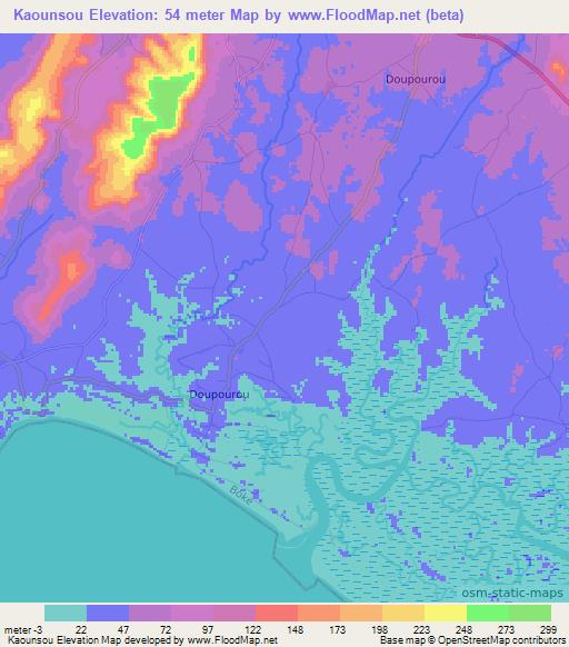 Kaounsou,Guinea Elevation Map