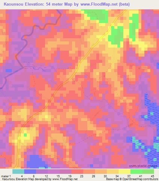 Kaounsou,Guinea Elevation Map