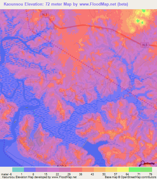 Kaounsou,Guinea Elevation Map