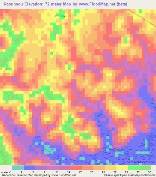 Kaounsou,Guinea Elevation Map