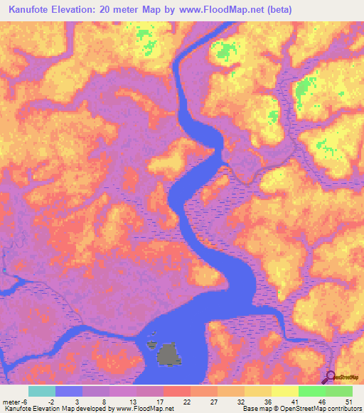 Kanufote,Guinea Elevation Map