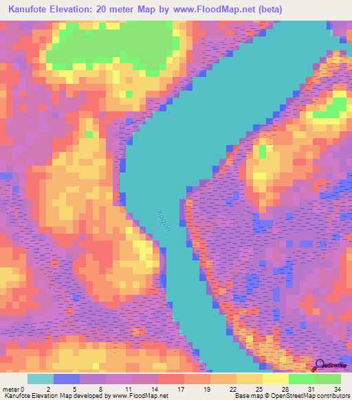 Kanufote,Guinea Elevation Map