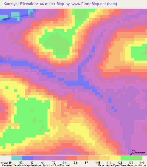 Kansiyel,Guinea Elevation Map