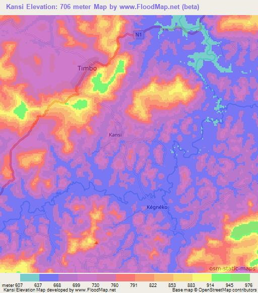 Kansi,Guinea Elevation Map