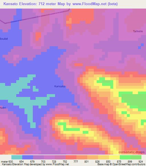 Kansato,Guinea Elevation Map