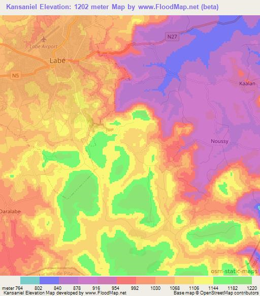 Kansaniel,Guinea Elevation Map