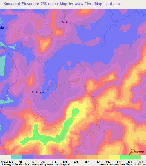 Kansagni,Guinea Elevation Map