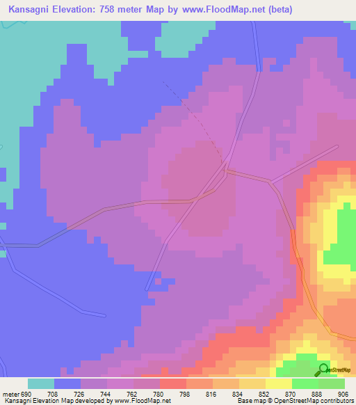 Kansagni,Guinea Elevation Map