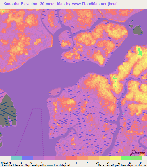 Kanouba,Guinea Elevation Map