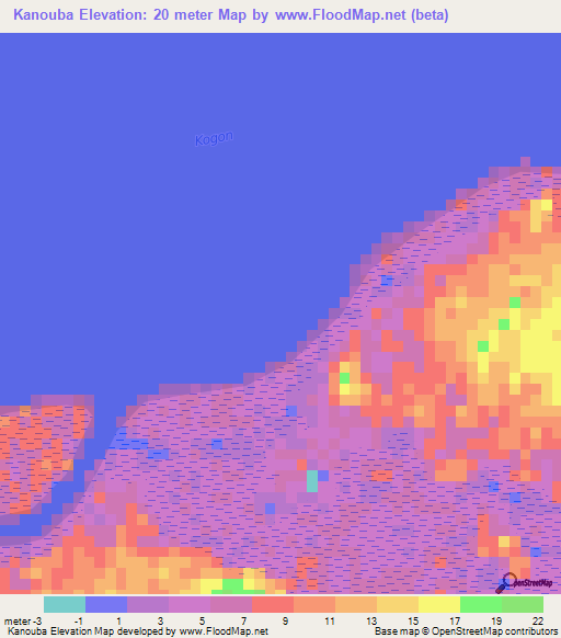 Kanouba,Guinea Elevation Map