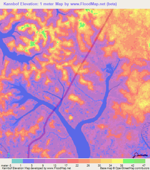 Kannbof,Guinea Elevation Map