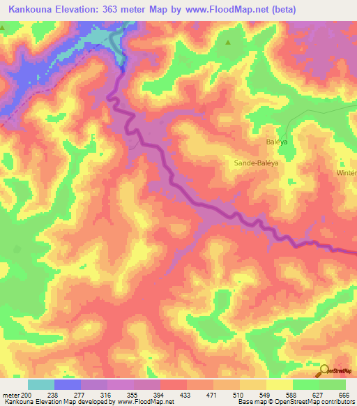 Kankouna,Guinea Elevation Map