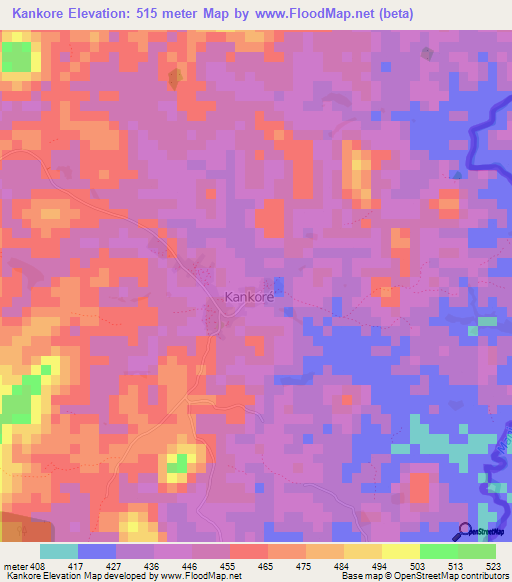 Kankore,Guinea Elevation Map