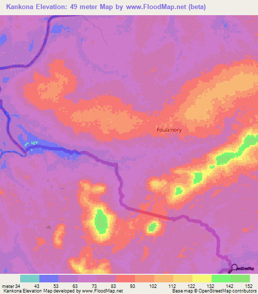 Kankona,Guinea Elevation Map