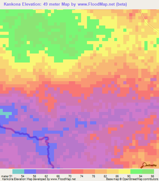 Kankona,Guinea Elevation Map