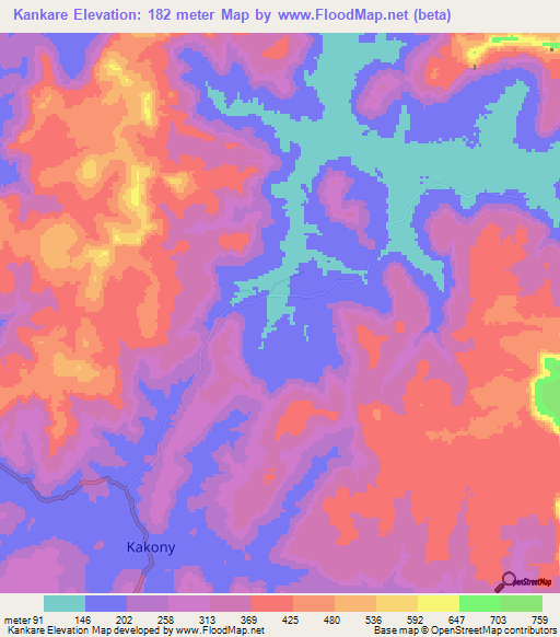 Kankare,Guinea Elevation Map