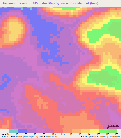 Kankana,Guinea Elevation Map