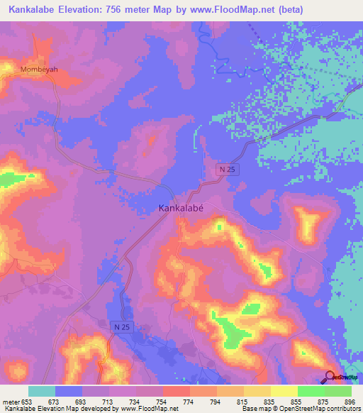 Kankalabe,Guinea Elevation Map