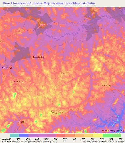 Kani,Guinea Elevation Map