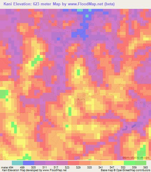 Kani,Guinea Elevation Map